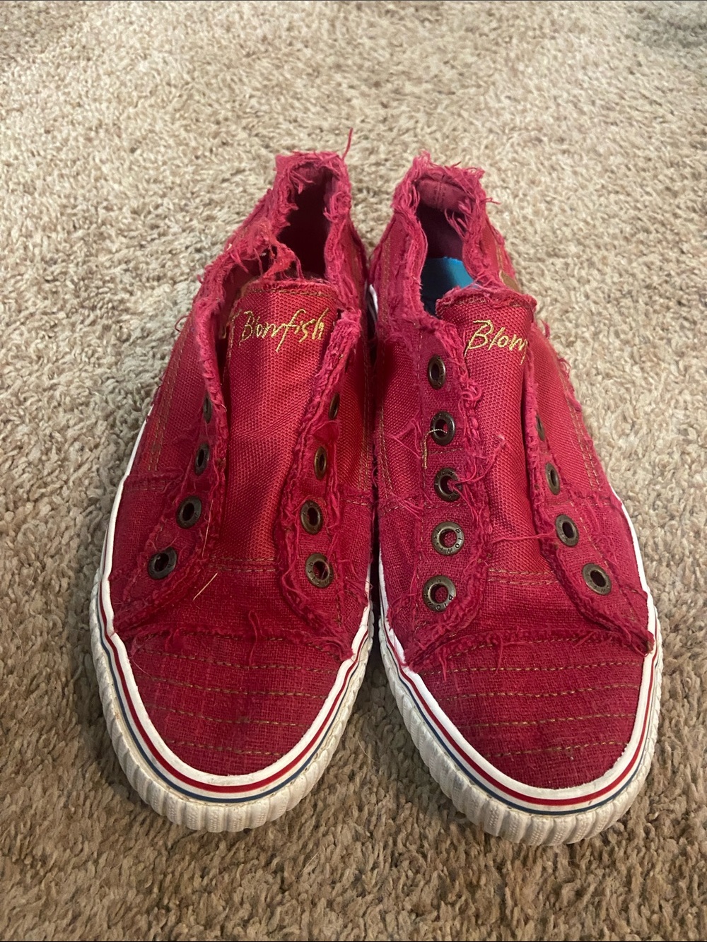 Blowfish Kids Red Frayed Slip-On Canvas Sneakers